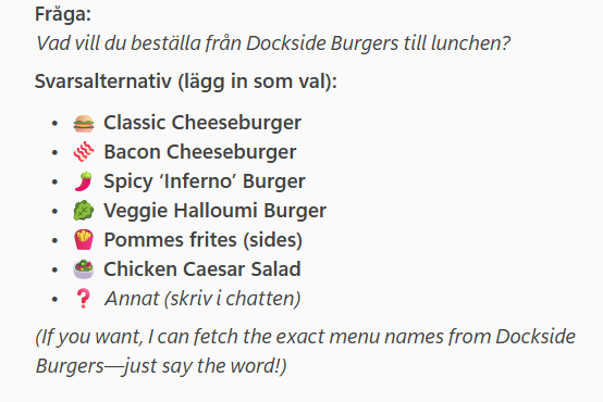 Screenshot of MS Teams Copilot interface with menu suggestions