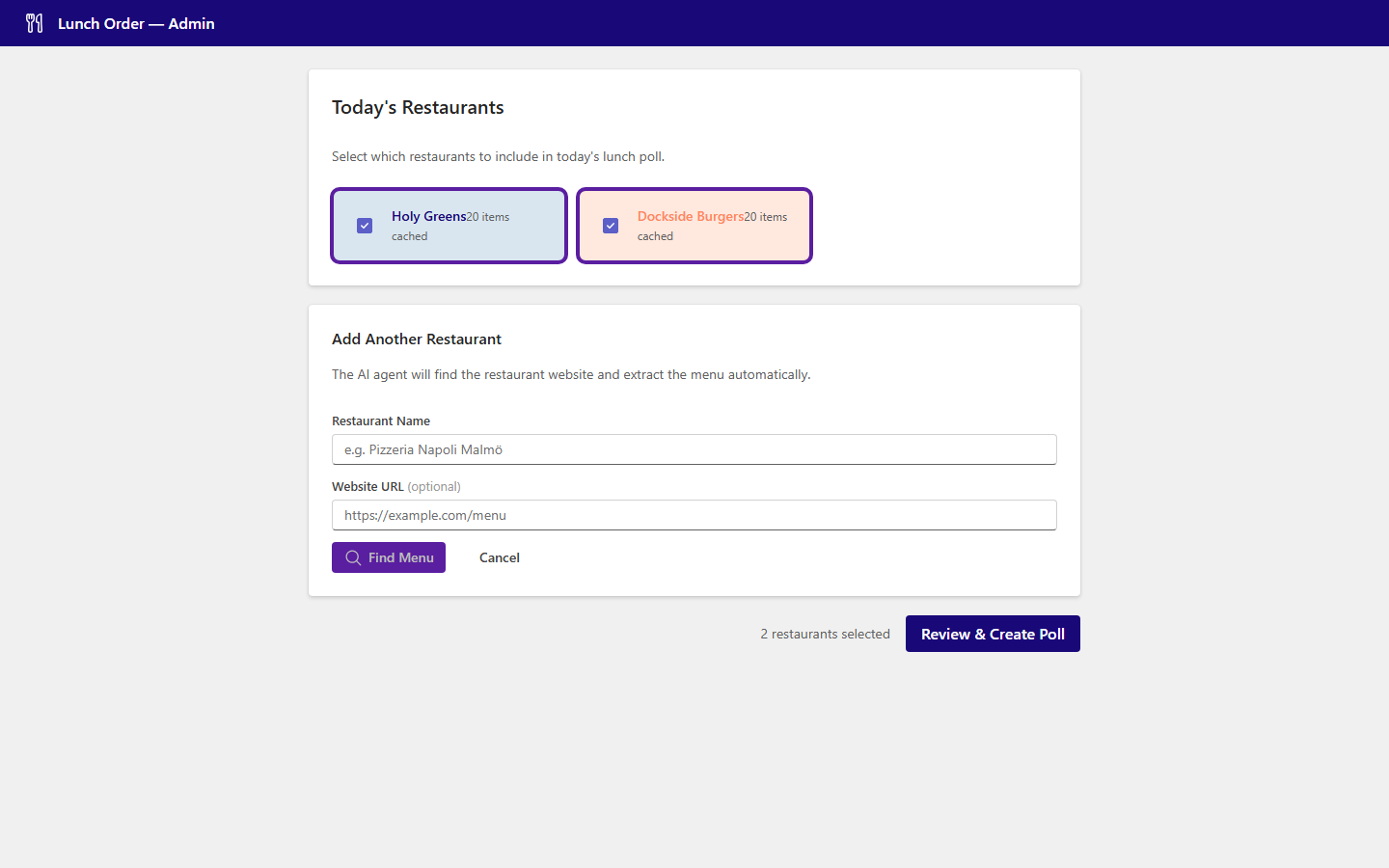 Add restaurant form